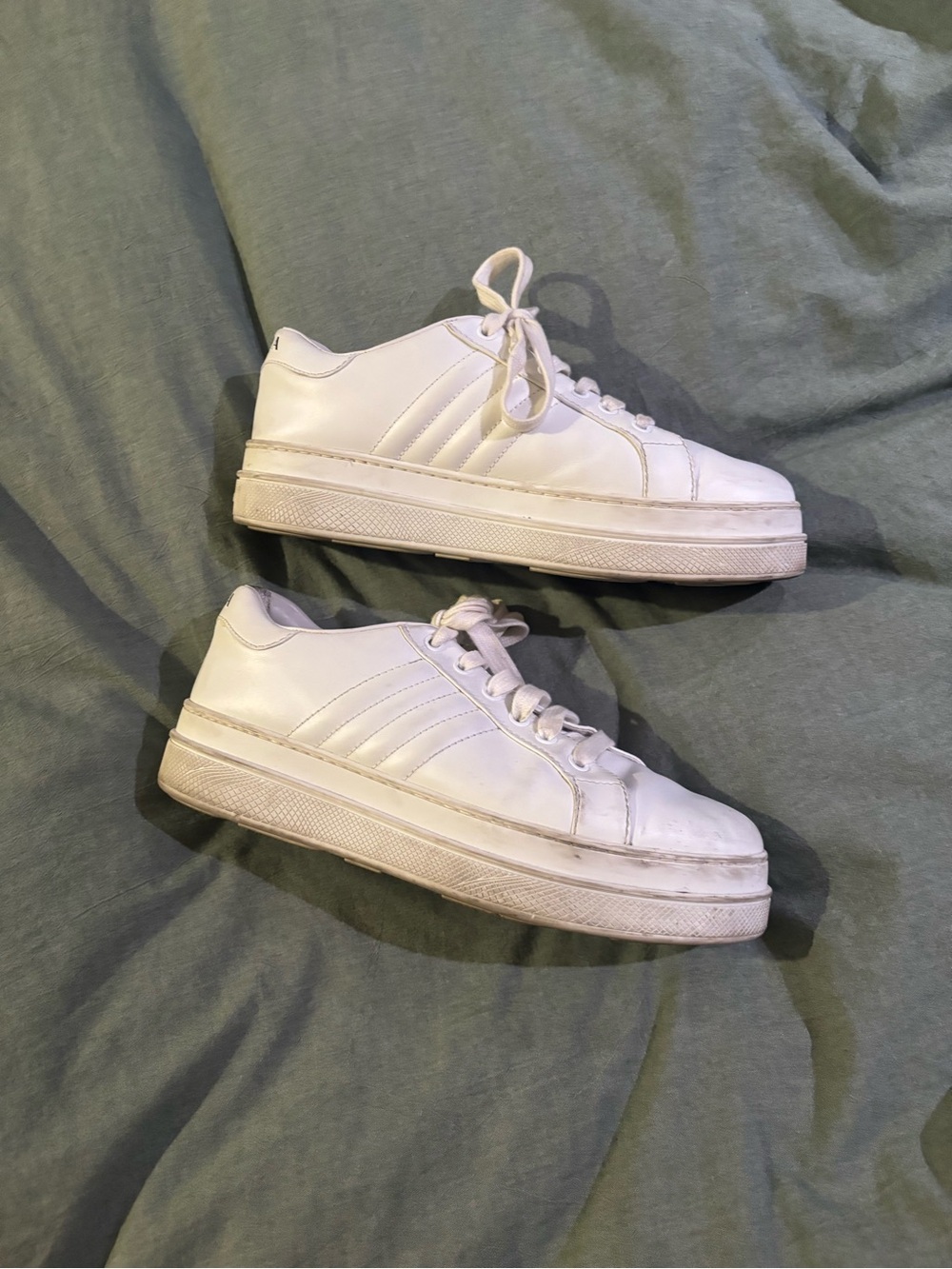 Prada White Platform Lace-Up Sneakers